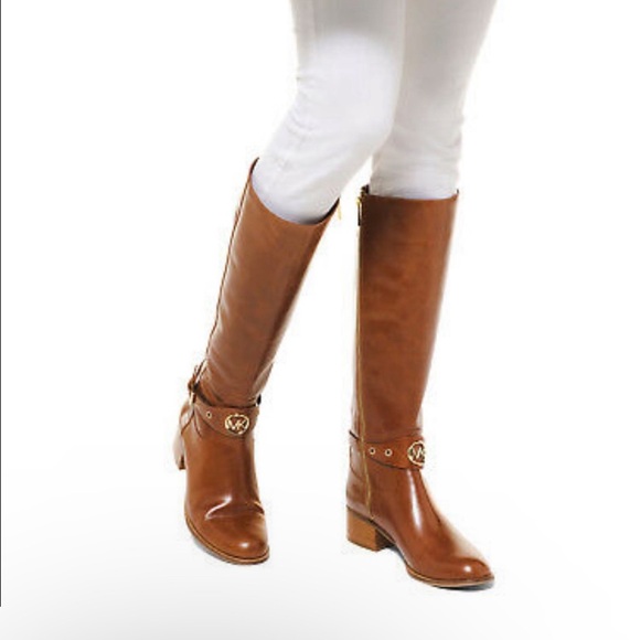 Michael Kors Brown Leather tall riding Heeled Boots with Classic Design logo - Picture 1 of 7